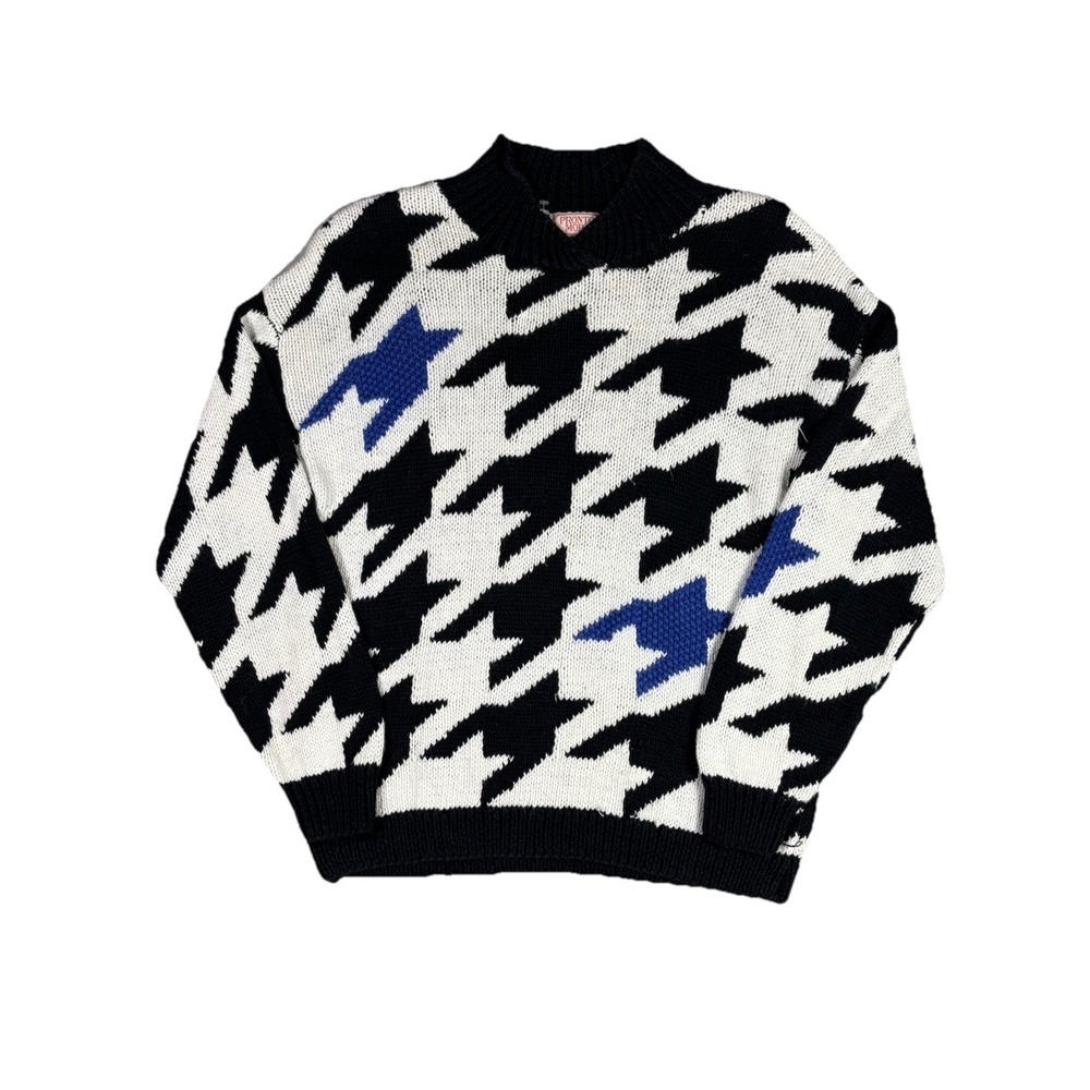 Vintage Pronto Moda Knit Star Pattern Sweater Womens Large Hand Knit 90s Black